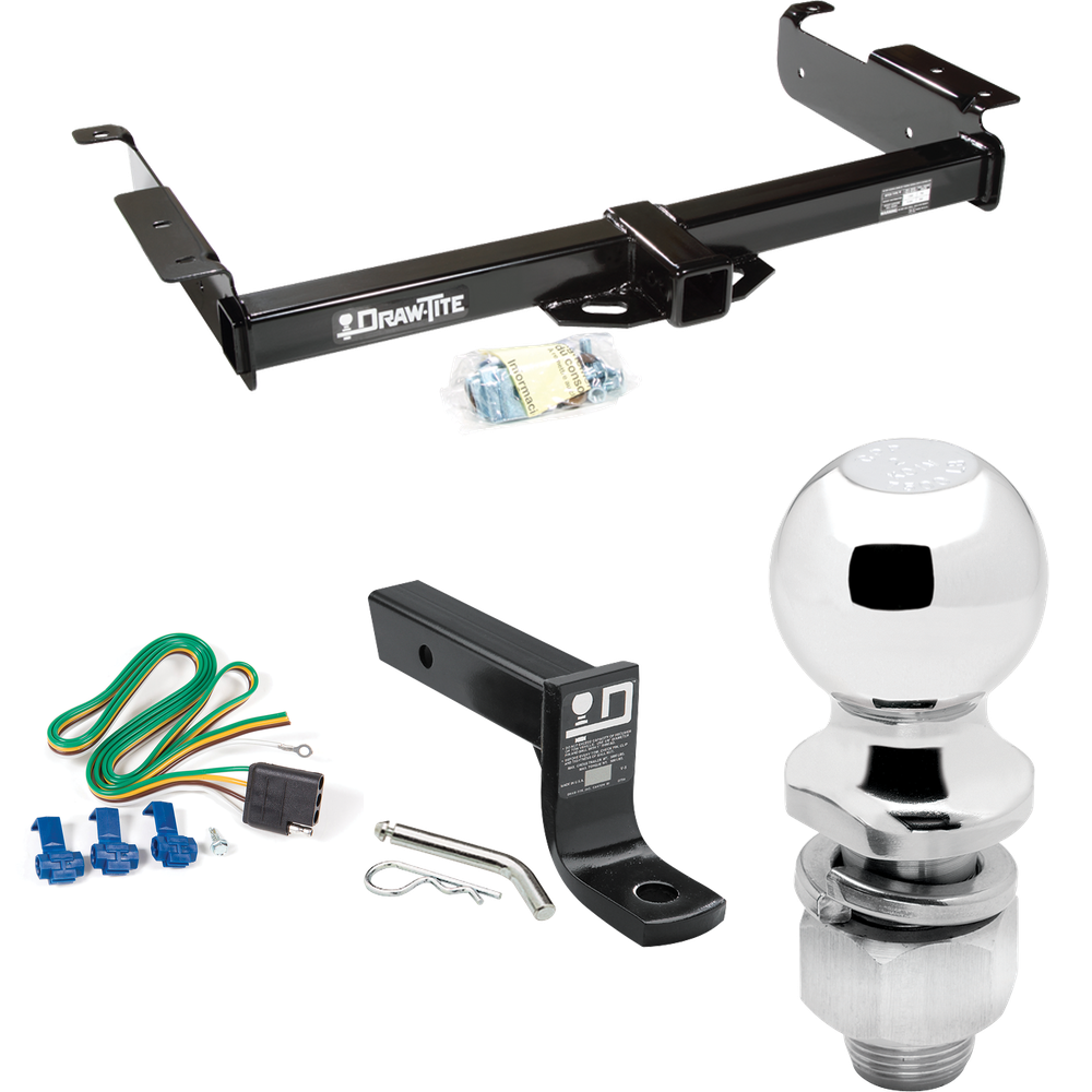 Fits 1996-1999 Chevrolet Express 2500 Trailer Hitch Tow PKG w/ 4-Flat Wiring + Ball Mount w/ 4" Drop + 2" Ball By Draw-Tite