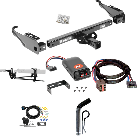 Fits 1994-1996 Ford F-250 Trailer Hitch Tow PKG w/ 11.5K Round Bar Weight Distribution Hitch w/ 2-5/16" Ball + Pin/Clip + Pro Series POD Brake Control + Plug & Play BC Adapter + 7-Way RV Wiring By Draw-Tite