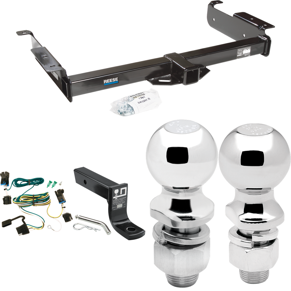 Fits 2003-2014 Chevrolet Express 1500 Trailer Hitch Tow PKG w/ 4-Flat Wiring + Ball Mount w/ 4" Drop + 2" Ball + 2-5/16" Ball By Reese Towpower