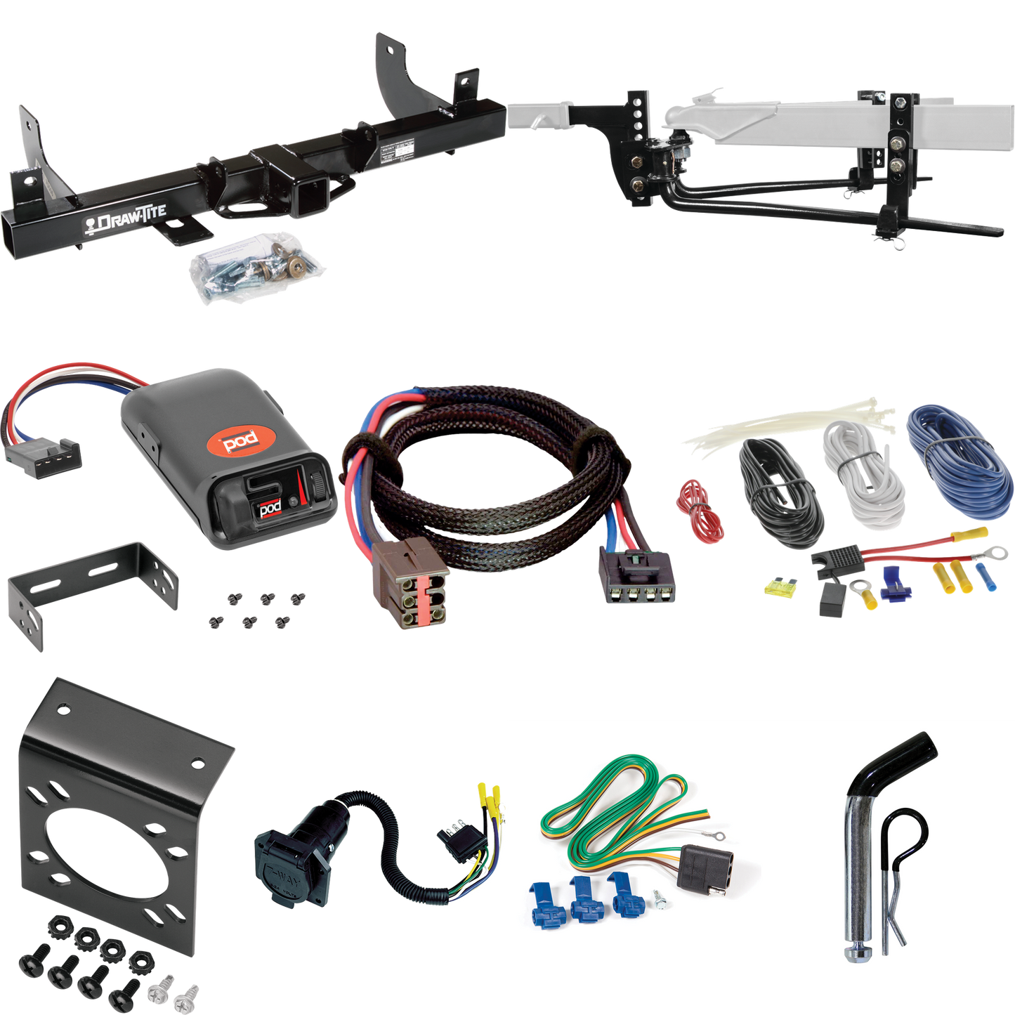 Fits 2006-2008 Lincoln Mark LT Trailer Hitch Tow PKG w/ 11.5K Round Bar Weight Distribution Hitch w/ 2-5/16" Ball + Pin/Clip + Pro Series POD Brake Control + Plug & Play BC Adapter + 7-Way RV Wiring (For (Built After 8/2005) Models) By Draw-Tite