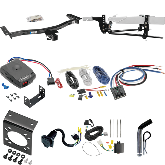 Fits 2010-2015 Lexus RX450h Trailer Hitch Tow PKG w/ 6K Round Bar Weight Distribution Hitch w/ 2-5/16" Ball + Pin/Clip + Pro Series Pilot Brake Control + Generic BC Wiring Adapter + 7-Way RV Wiring By Reese Towpower