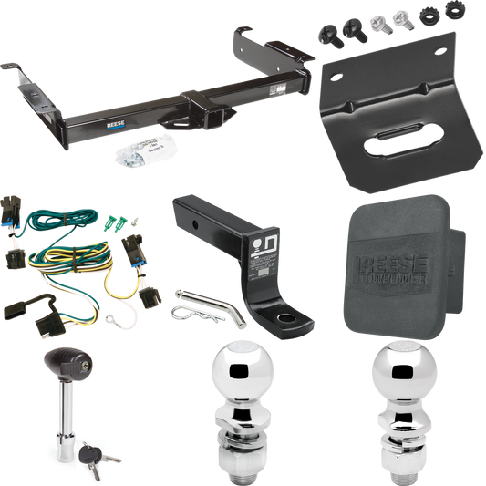 Fits 2003-2023 GMC Savana 3500 Trailer Hitch Tow PKG w/ 4-Flat Wiring + Ball Mount w/ 4" Drop + 2" Ball + 2-5/16" Ball + Wiring Bracket + Hitch Lock + Hitch Cover By Reese Towpower