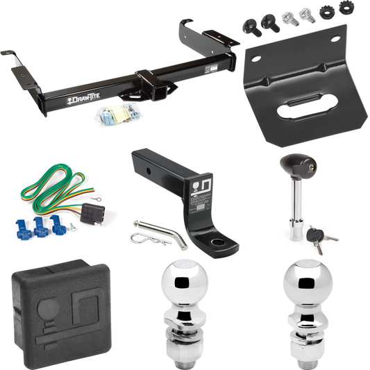 Fits 1996-1999 GMC Savana 1500 Trailer Hitch Tow PKG w/ 4-Flat Wiring + Ball Mount w/ 4" Drop + 2" Ball + 2-5/16" Ball + Wiring Bracket + Hitch Lock + Hitch Cover By Draw-Tite