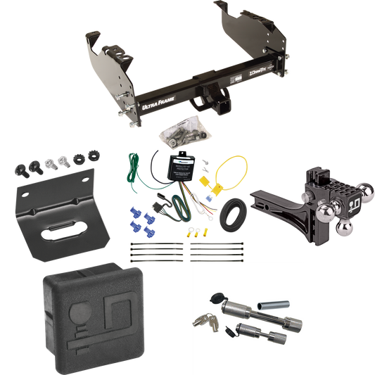 Fits 2008-2010 Dodge Ram 5500 Trailer Hitch Tow PKG w/ 4-Flat Wiring Harness + Adjustable Drop Rise Triple Ball Ball Mount 1-7/8" & 2" & 2-5/16" Trailer Balls + Dual Hitch & Coupler Locks + Hitch Cover + Wiring Bracket (For Cab & Chassis, w/34" Wide