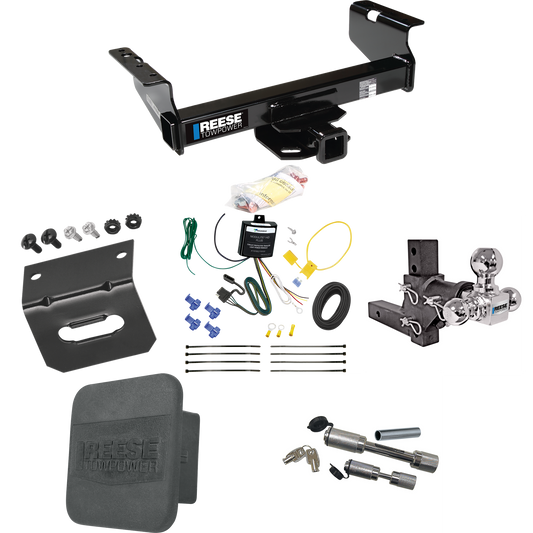 Fits 2007-2023 GMC Sierra 3500 HD Trailer Hitch Tow PKG w/ 4-Flat Wiring Harness + Adjustable Drop Rise Triple Ball Ball Mount 1-7/8" & 2" & 2-5/16" Trailer Balls + Dual Hitch & Coupler Locks + Hitch Cover + Wiring Bracket (For Cab & Chassis, w/34" W