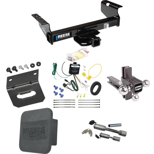 Fits 2007-2023 GMC Sierra 3500 HD Trailer Hitch Tow PKG w/ 4-Flat Wiring Harness + Adjustable Drop Rise Triple Ball Ball Mount 1-7/8" & 2" & 2-5/16" Trailer Balls + Dual Hitch & Coupler Locks + Hitch Cover + Wiring Bracket (For Cab & Chassis, w/34" W