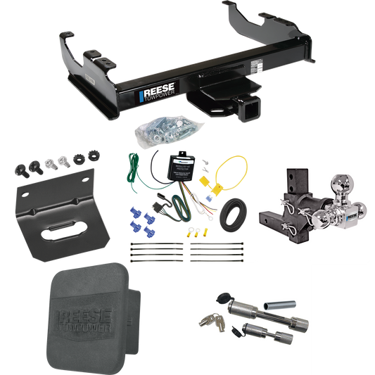 Fits 2007-2023 GMC Sierra 3500 HD Trailer Hitch Tow PKG w/ 4-Flat Wiring Harness + Adjustable Drop Rise Triple Ball Ball Mount 1-7/8" & 2" & 2-5/16" Trailer Balls + Dual Hitch & Coupler Locks + Hitch Cover + Wiring Bracket (For Cab & Chassis, w/34" W