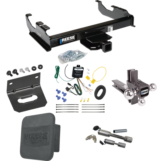 Fits 2007-2023 GMC Sierra 3500 HD Trailer Hitch Tow PKG w/ 4-Flat Wiring Harness + Adjustable Drop Rise Triple Ball Ball Mount 1-7/8" & 2" & 2-5/16" Trailer Balls + Dual Hitch & Coupler Locks + Hitch Cover + Wiring Bracket (For Cab & Chassis, w/34" W