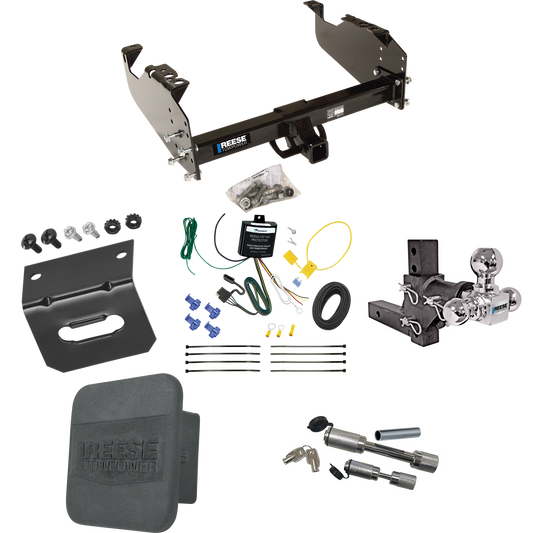 Fits 2007-2023 GMC Sierra 3500 HD Trailer Hitch Tow PKG w/ 4-Flat Wiring Harness + Adjustable Drop Rise Triple Ball Ball Mount 1-7/8" & 2" & 2-5/16" Trailer Balls + Dual Hitch & Coupler Locks + Hitch Cover + Wiring Bracket (For Cab & Chassis, w/34" W