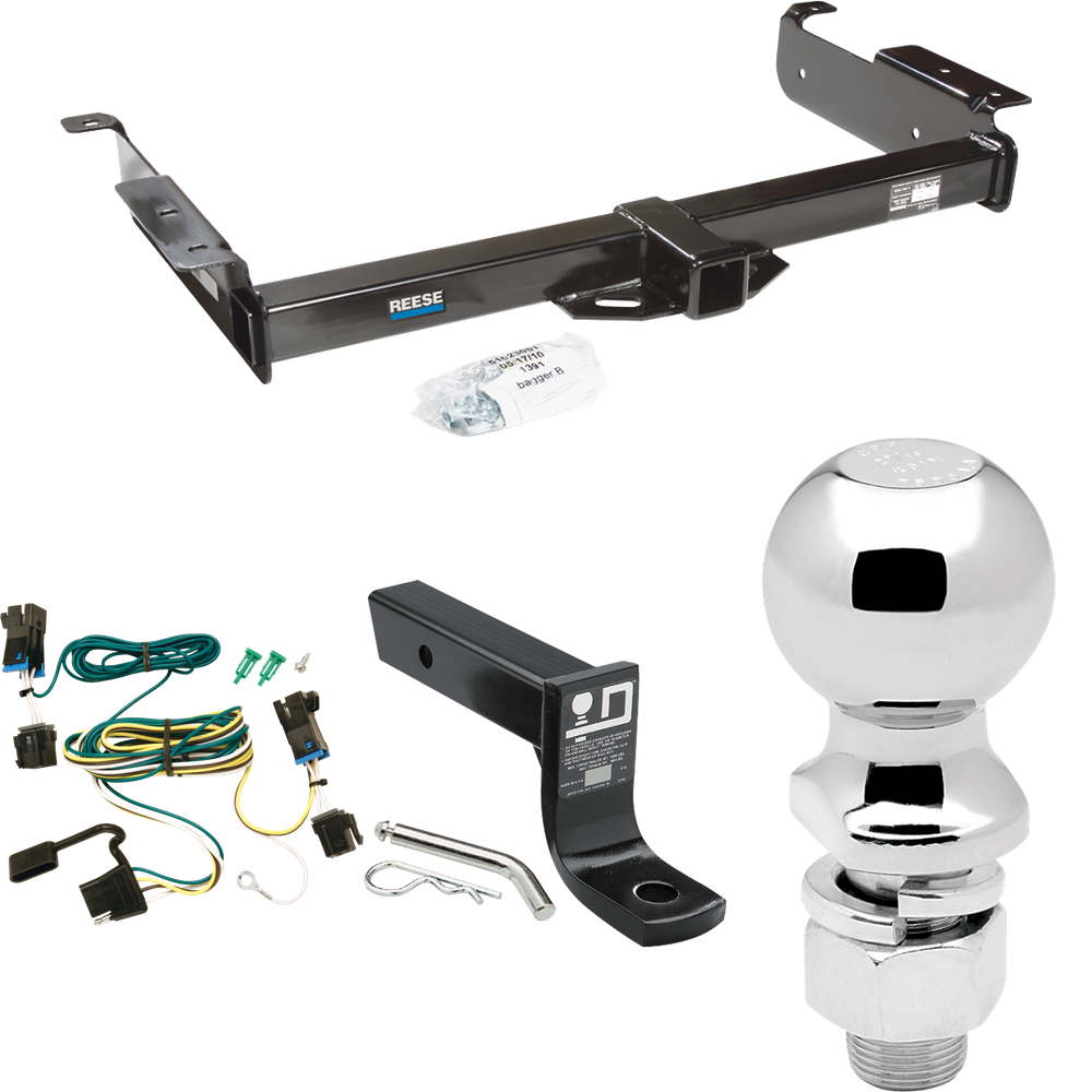 Fits 2003-2023 Chevrolet Express 2500 Trailer Hitch Tow PKG w/ 4-Flat Wiring + Ball Mount w/ 4" Drop + 2-5/16" Ball By Reese Towpower