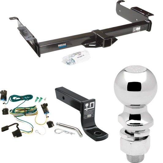 Fits 2003-2023 Chevrolet Express 2500 Trailer Hitch Tow PKG w/ 4-Flat Wiring + Ball Mount w/ 4" Drop + 2-5/16" Ball By Reese Towpower