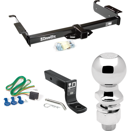 Fits 1996-1999 Chevrolet Express 1500 Trailer Hitch Tow PKG w/ 4-Flat Wiring + Ball Mount w/ 4" Drop + 2-5/16" Ball By Draw-Tite