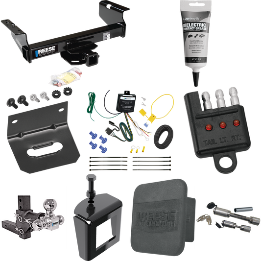 Fits 2001-2007 GMC Sierra 3500 Trailer Hitch Tow PKG w/ 4-Flat Wiring Harness + Adjustable Drop Rise Triple Ball Ball Mount 1-7/8" & 2" & 2-5/16" Trailer Balls + Dual Hitch & Coupler Locks + Hitch Cover + Wiring Bracket + Wiring Tester + Electric Gre