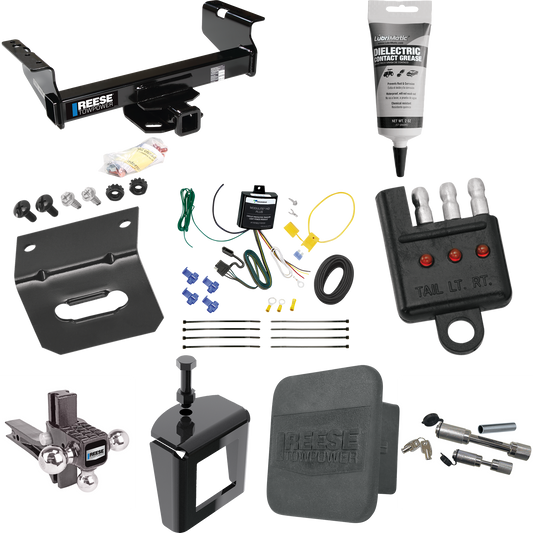 Fits 2007-2023 GMC Sierra 3500 HD Trailer Hitch Tow PKG w/ 4-Flat Wiring Harness + Adjustable Drop Rise Triple Ball Ball Mount 1-7/8" & 2" & 2-5/16" Trailer Balls + Dual Hitch & Coupler Locks + Hitch Cover + Wiring Bracket + Wiring Tester + Electric