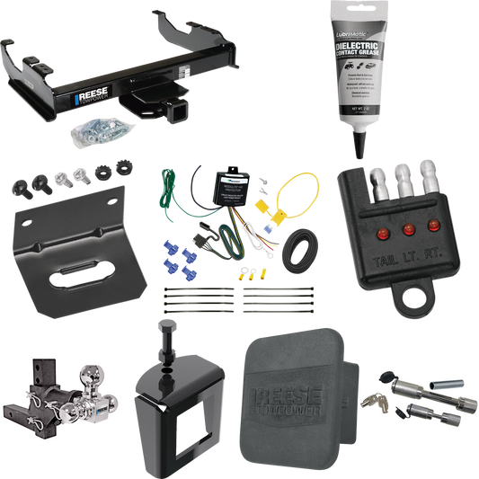 Fits 2007-2023 GMC Sierra 3500 HD Trailer Hitch Tow PKG w/ 4-Flat Wiring Harness + Adjustable Drop Rise Triple Ball Ball Mount 1-7/8" & 2" & 2-5/16" Trailer Balls + Dual Hitch & Coupler Locks + Hitch Cover + Wiring Bracket + Wiring Tester + Electric