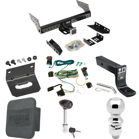 Fits 2003-2023 Chevrolet Express 2500 Trailer Hitch Tow PKG w/ 4-Flat Wiring + Ball Mount w/ 4" Drop + 2-5/16" Ball + Wiring Bracket + Hitch Lock + Hitch Cover By Reese Towpower