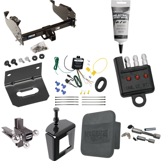 Fits 2007-2010 Dodge Ram 3500 Trailer Hitch Tow PKG w/ 4-Flat Wiring Harness + Adjustable Drop Rise Triple Ball Ball Mount 1-7/8" & 2" & 2-5/16" Trailer Balls + Dual Hitch & Coupler Locks + Hitch Cover + Wiring Bracket + Wiring Tester + Electric Grea