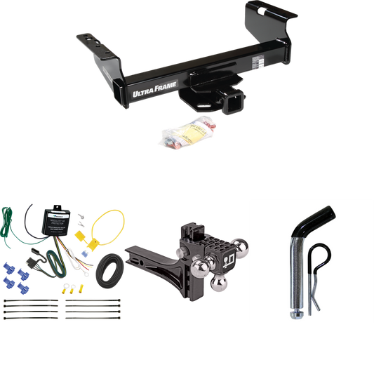 Fits 2001-2007 Chevrolet Silverado 3500 Trailer Hitch Tow PKG w/ 4-Flat Wiring Harness + Adjustable Drop Rise Triple Ball Ball Mount 1-7/8" & 2" & 2-5/16" Trailer Balls + Pin/Clip (For (Classic), Cab & Chassis, w/34" Wide Frames Models) By Draw-Tite