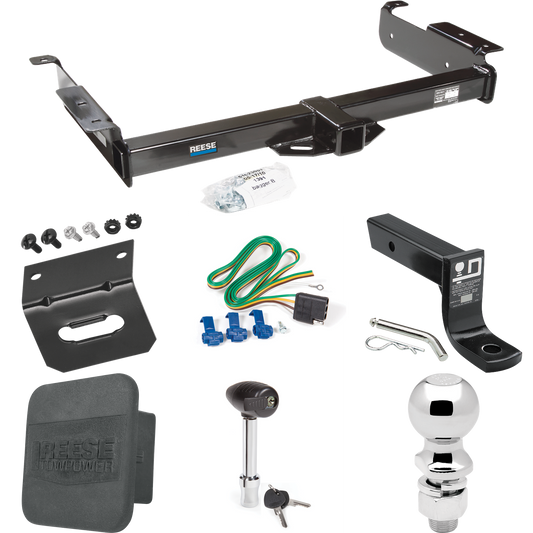 Fits 1996-1999 GMC Savana 1500 Trailer Hitch Tow PKG w/ 4-Flat Wiring + Ball Mount w/ 4" Drop + 2-5/16" Ball + Wiring Bracket + Hitch Lock + Hitch Cover By Reese Towpower