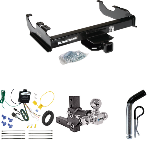 Fits 2007-2023 GMC Sierra 3500 HD Trailer Hitch Tow PKG w/ 4-Flat Wiring Harness + Adjustable Drop Rise Triple Ball Ball Mount 1-7/8" & 2" & 2-5/16" Trailer Balls + Pin/Clip (For Cab & Chassis, w/34" Wide Frames Models) By Draw-Tite