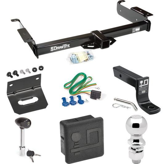 Fits 1996-1999 Chevrolet Express 1500 Trailer Hitch Tow PKG w/ 4-Flat Wiring + Ball Mount w/ 4" Drop + 2-5/16" Ball + Wiring Bracket + Hitch Lock + Hitch Cover By Draw-Tite