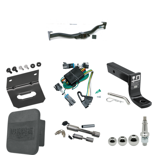 Fits 2000-2002 Chevrolet Express 1500 Trailer Hitch Tow PKG w/ 4-Flat Wiring + Ball Mount w/ 4" Drop + Interchangeable Ball 1-7/8" & 2" & 2-5/16" + Wiring Bracket + Dual Hitch & Coupler Locks + Hitch Cover By Reese Towpower