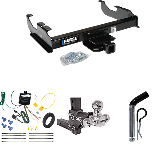 Fits 2007-2023 GMC Sierra 3500 HD Trailer Hitch Tow PKG w/ 4-Flat Wiring Harness + Adjustable Drop Rise Triple Ball Ball Mount 1-7/8" & 2" & 2-5/16" Trailer Balls + Pin/Clip (For Cab & Chassis, w/34" Wide Frames Models) By Reese Towpower