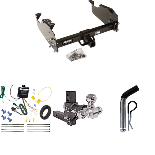 Fits 2007-2019 Chevrolet Silverado 3500 HD Trailer Hitch Tow PKG w/ 4-Flat Wiring Harness + Adjustable Drop Rise Triple Ball Ball Mount 1-7/8" & 2" & 2-5/16" Trailer Balls + Pin/Clip (For Cab & Chassis, w/34" Wide Frames Models) By Reese Towpower