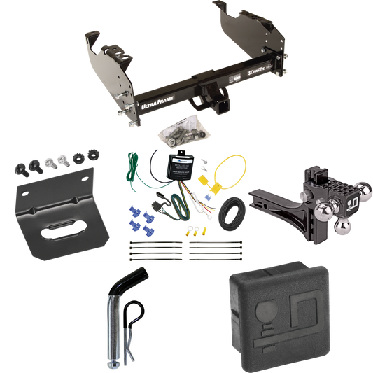 Fits 2007-2024 Chevrolet Silverado 3500 HD Trailer Hitch Tow PKG w/ 4-Flat Wiring Harness + Adjustable Drop Rise Triple Ball Ball Mount 1-7/8" & 2" & 2-5/16" Trailer Balls + Pin/Clip + Hitch Cover + Wiring Bracket (For Cab & Chassis, w/34" Wide Frame