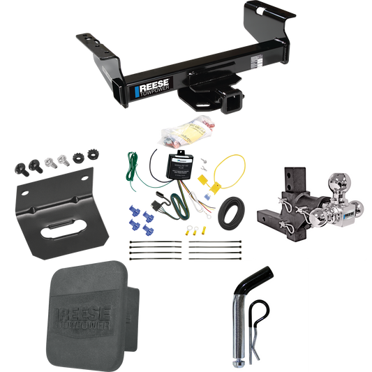 Fits 2007-2023 GMC Sierra 3500 HD Trailer Hitch Tow PKG w/ 4-Flat Wiring Harness + Adjustable Drop Rise Triple Ball Ball Mount 1-7/8" & 2" & 2-5/16" Trailer Balls + Pin/Clip + Hitch Cover + Wiring Bracket (For Cab & Chassis, w/34" Wide Frames Models)