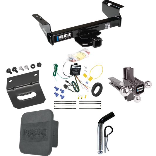 Fits 2007-2023 GMC Sierra 3500 HD Trailer Hitch Tow PKG w/ 4-Flat Wiring Harness + Adjustable Drop Rise Triple Ball Ball Mount 1-7/8" & 2" & 2-5/16" Trailer Balls + Pin/Clip + Hitch Cover + Wiring Bracket (For Cab & Chassis, w/34" Wide Frames Models)