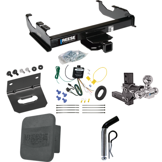 Fits 2007-2023 GMC Sierra 3500 HD Trailer Hitch Tow PKG w/ 4-Flat Wiring Harness + Adjustable Drop Rise Triple Ball Ball Mount 1-7/8" & 2" & 2-5/16" Trailer Balls + Pin/Clip + Hitch Cover + Wiring Bracket (For Cab & Chassis, w/34" Wide Frames Models)