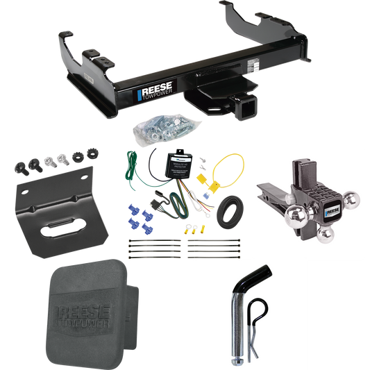 Fits 2001-2007 GMC Sierra 3500 Trailer Hitch Tow PKG w/ 4-Flat Wiring Harness + Adjustable Drop Rise Triple Ball Ball Mount 1-7/8" & 2" & 2-5/16" Trailer Balls + Pin/Clip + Hitch Cover + Wiring Bracket (For (Classic), Cab & Chassis, w/34" Wide Frames