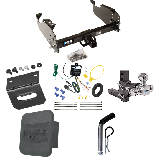 Fits 2007-2023 GMC Sierra 3500 HD Trailer Hitch Tow PKG w/ 4-Flat Wiring Harness + Adjustable Drop Rise Triple Ball Ball Mount 1-7/8" & 2" & 2-5/16" Trailer Balls + Pin/Clip + Hitch Cover + Wiring Bracket (For Cab & Chassis, w/34" Wide Frames Models)