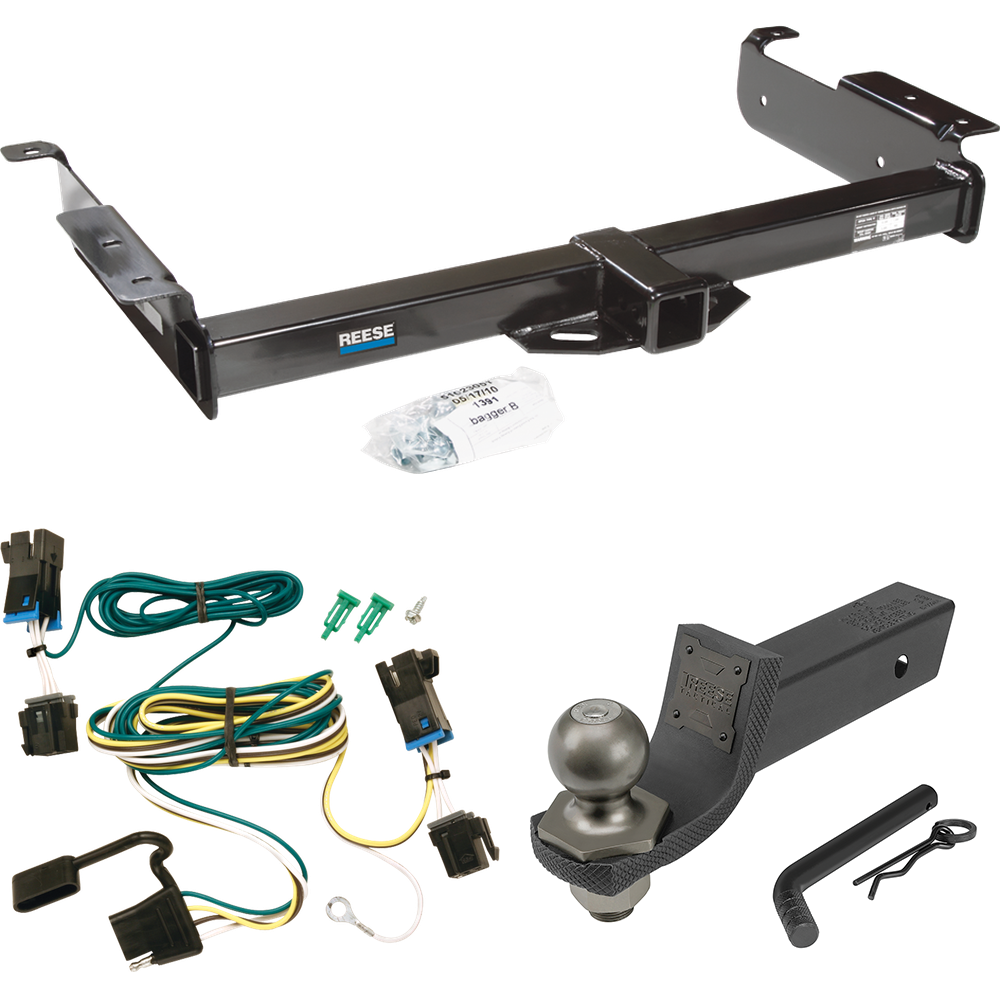 Fits 2003-2003 GMC Savana 2500 Trailer Hitch Tow PKG w/ 4-Flat Wiring + Interlock Tactical Starter Kit w/ 2" Drop & 2" Ball By Reese Towpower