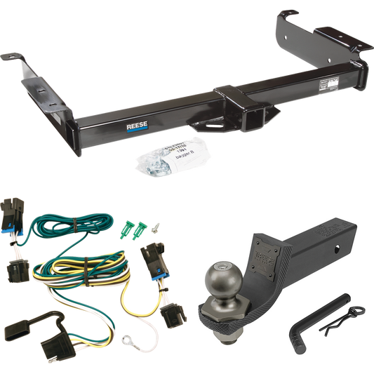 Fits 2003-2003 GMC Savana 2500 Trailer Hitch Tow PKG w/ 4-Flat Wiring + Interlock Tactical Starter Kit w/ 2" Drop & 2" Ball By Reese Towpower