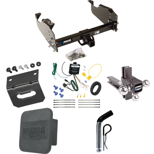 Fits 2007-2023 GMC Sierra 3500 HD Trailer Hitch Tow PKG w/ 4-Flat Wiring Harness + Adjustable Drop Rise Triple Ball Ball Mount 1-7/8" & 2" & 2-5/16" Trailer Balls + Pin/Clip + Hitch Cover + Wiring Bracket (For Cab & Chassis, w/34" Wide Frames Models)