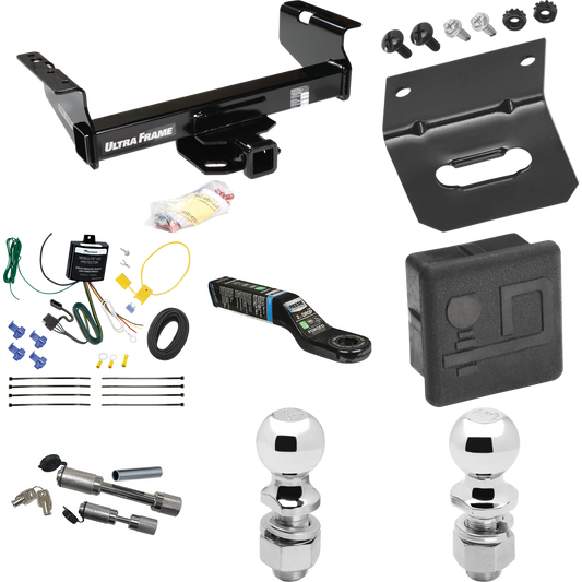 Fits 2007-2024 GMC Sierra 3500 HD Trailer Hitch Tow PKG w/ 4-Flat Wiring Harness + Ball Mount w/ 2" Drop + Dual Hitch & Coupler Locks + 2" Ball + 2-5/16" Ball + Hitch Cover + Wiring Bracket (For Cab & Chassis, w/34" Wide Frames Models) By Draw-Tite