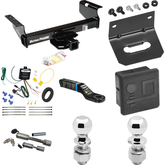 Fits 2007-2024 Chevrolet Silverado 3500 HD Trailer Hitch Tow PKG w/ 4-Flat Wiring Harness + Ball Mount w/ 2" Drop + Dual Hitch & Coupler Locks + 2" Ball + 2-5/16" Ball + Hitch Cover + Wiring Bracket (For Cab & Chassis, w/34" Wide Frames Models) By Dr