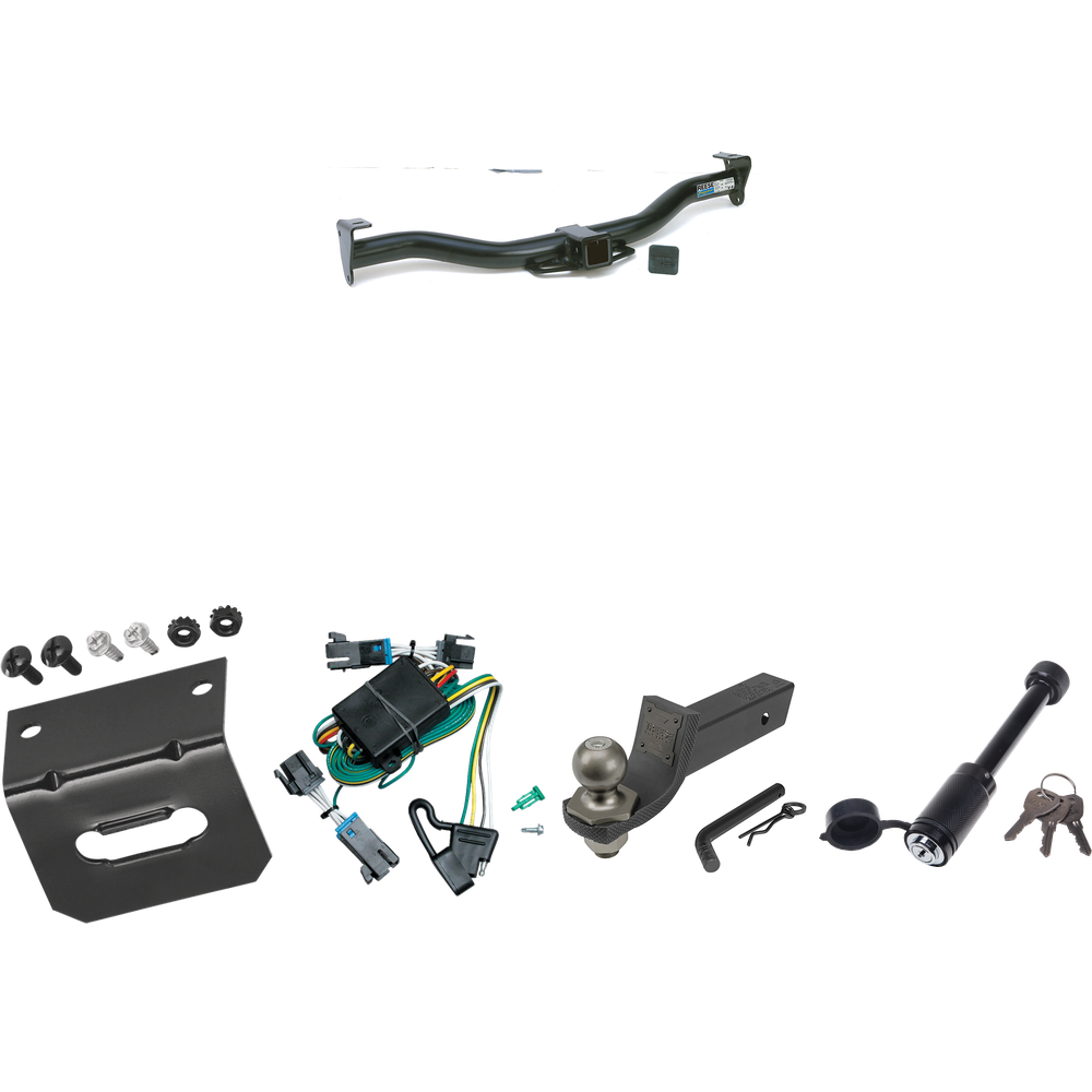 Fits 2000-2002 Chevrolet Express 2500 Trailer Hitch Tow PKG w/ 4-Flat Wiring + Interlock Tactical Starter Kit w/ 2" Drop & 2" Ball + Tactical Dogbone Lock + Wiring Bracket By Reese Towpower