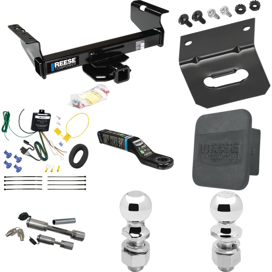 Fits 2007-2023 GMC Sierra 3500 HD Trailer Hitch Tow PKG w/ 4-Flat Wiring Harness + Ball Mount w/ 2" Drop + Dual Hitch & Coupler Locks + 2" Ball + 2-5/16" Ball + Hitch Cover + Wiring Bracket (For Cab & Chassis, w/34" Wide Frames Models) By Reese Towpo