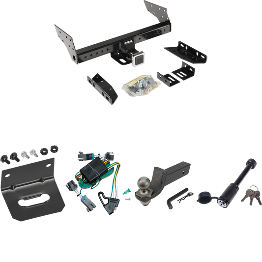 Fits 2000-2002 GMC Savana 1500 Trailer Hitch Tow PKG w/ 4-Flat Wiring + Interlock Tactical Starter Kit w/ 2" Drop & 2" Ball + Tactical Dogbone Lock + Wiring Bracket By Reese Towpower