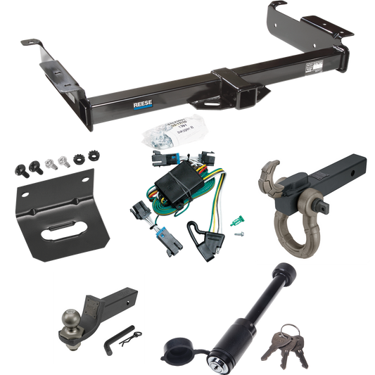 Fits 2000-2002 Chevrolet Express 2500 Trailer Hitch Tow PKG w/ 4-Flat Wiring + Interlock Tactical Starter Kit w/ 2" Drop & 2" Ball + Tactical Hook & Shackle Mount + Tactical Dogbone Lock + Wiring Bracket By Reese Towpower