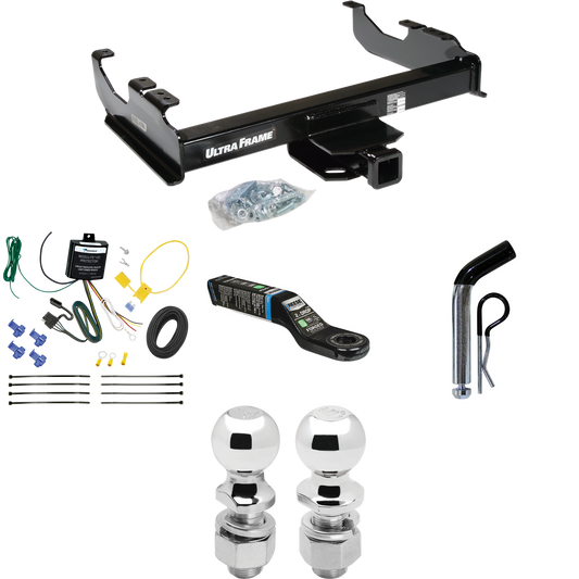 Fits 2007-2023 GMC Sierra 3500 HD Trailer Hitch Tow PKG w/ 4-Flat Wiring Harness + Ball Mount w/ 2" Drop + Pin/Clip + 2" Ball + 2-5/16" Ball (For Cab & Chassis, w/34" Wide Frames Models) By Draw-Tite