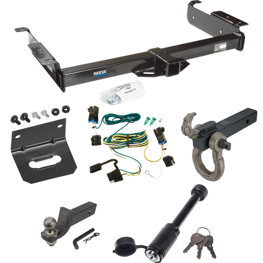 Fits 2003-2023 GMC Savana 3500 Trailer Hitch Tow PKG w/ 4-Flat Wiring + Interlock Tactical Starter Kit w/ 2" Drop & 2" Ball + Tactical Hook & Shackle Mount + Tactical Dogbone Lock + Wiring Bracket By Reese Towpower