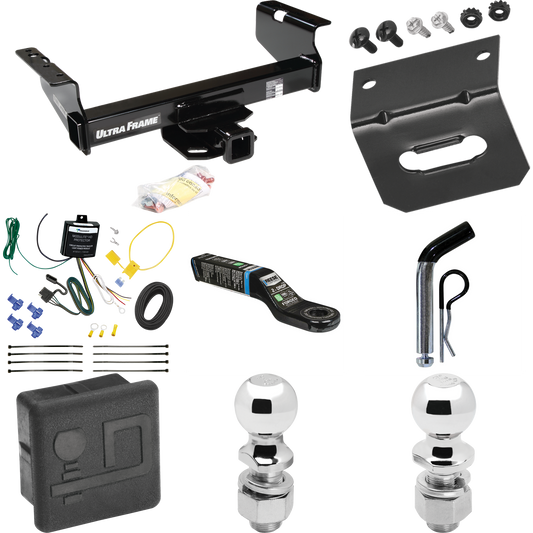 Fits 2007-2024 GMC Sierra 3500 HD Trailer Hitch Tow PKG w/ 4-Flat Wiring Harness + Ball Mount w/ 2" Drop + Pin/Clip + 2" Ball + 2-5/16" Ball + Hitch Cover + Wiring Bracket (For Cab & Chassis, w/34" Wide Frames Models) By Draw-Tite