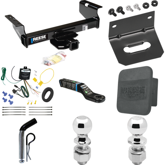 Fits 2007-2023 GMC Sierra 3500 HD Trailer Hitch Tow PKG w/ 4-Flat Wiring Harness + Ball Mount w/ 2" Drop + Pin/Clip + 2" Ball + 2-5/16" Ball + Hitch Cover + Wiring Bracket (For Cab & Chassis, w/34" Wide Frames Models) By Reese Towpower