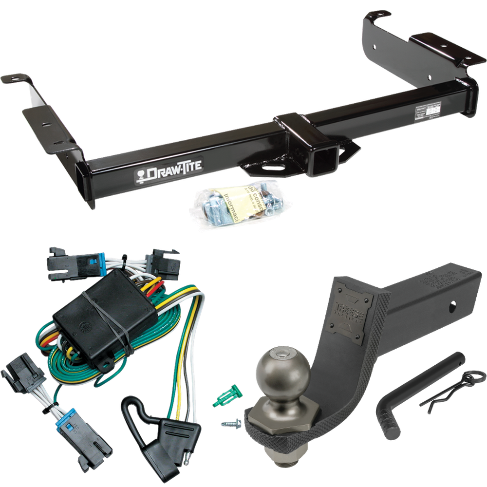 Fits 2000-2002 Chevrolet Express 1500 Trailer Hitch Tow PKG w/ 4-Flat Wiring + Interlock Tactical Starter Kit w/ 3-1/4" Drop & 2" Ball By Draw-Tite