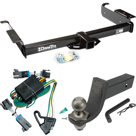 Fits 2000-2002 Chevrolet Express 1500 Trailer Hitch Tow PKG w/ 4-Flat Wiring + Interlock Tactical Starter Kit w/ 3-1/4" Drop & 2" Ball By Draw-Tite