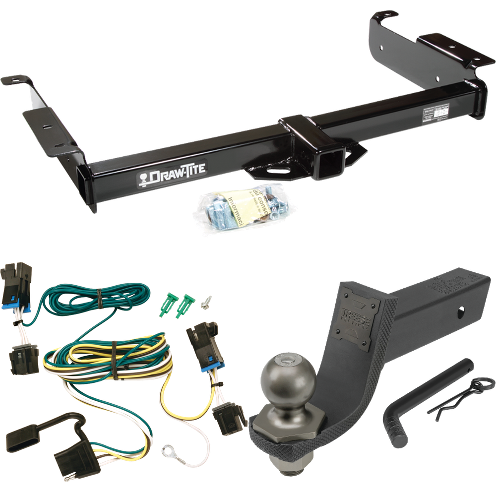 Fits 2003-2014 Chevrolet Express 1500 Trailer Hitch Tow PKG w/ 4-Flat Wiring + Interlock Tactical Starter Kit w/ 3-1/4" Drop & 2" Ball By Draw-Tite